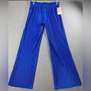 DressUp Women Pleat Silky Shiny Elastic Waist Pull-up Pants Royal Blue  Sz L NWT